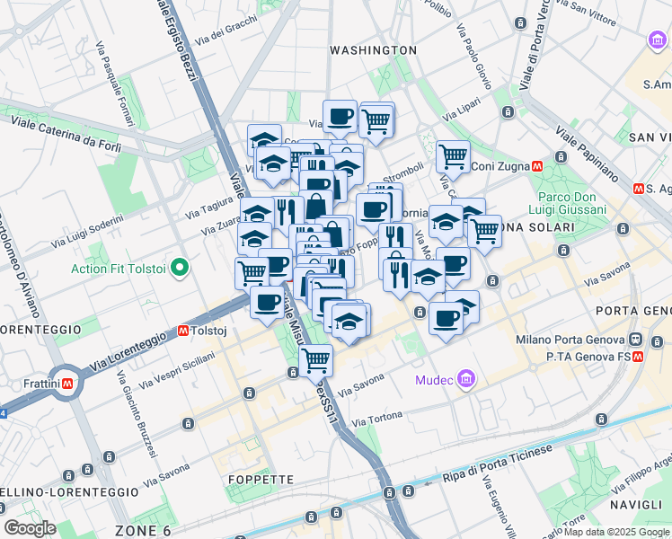 map of restaurants, bars, coffee shops, grocery stores, and more near 49 Via Vincenzo Foppa in Milan