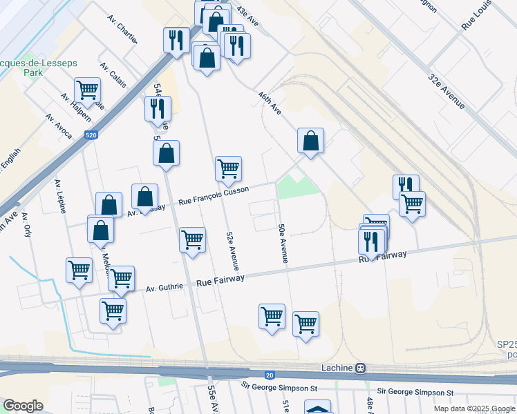 map of restaurants, bars, coffee shops, grocery stores, and more near 1805 50e Avenue in Montréal