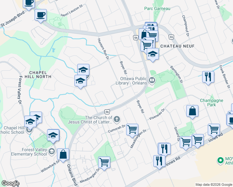 map of restaurants, bars, coffee shops, grocery stores, and more near in Ottawa
