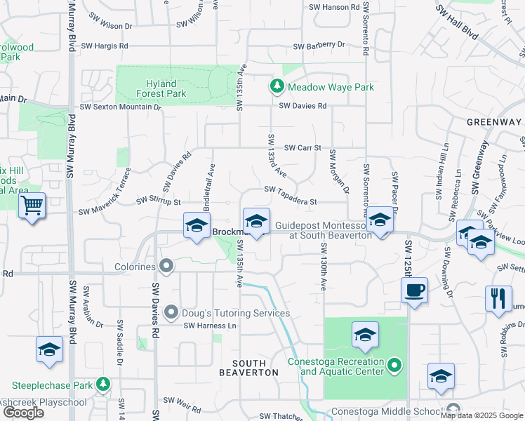 map of restaurants, bars, coffee shops, grocery stores, and more near 13315 Southwest Gallop Court in Beaverton