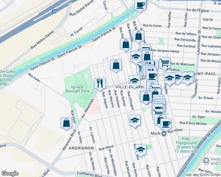 map of restaurants, bars, coffee shops, grocery stores, and more near 2928 Rue Jolicoeur in Montréal
