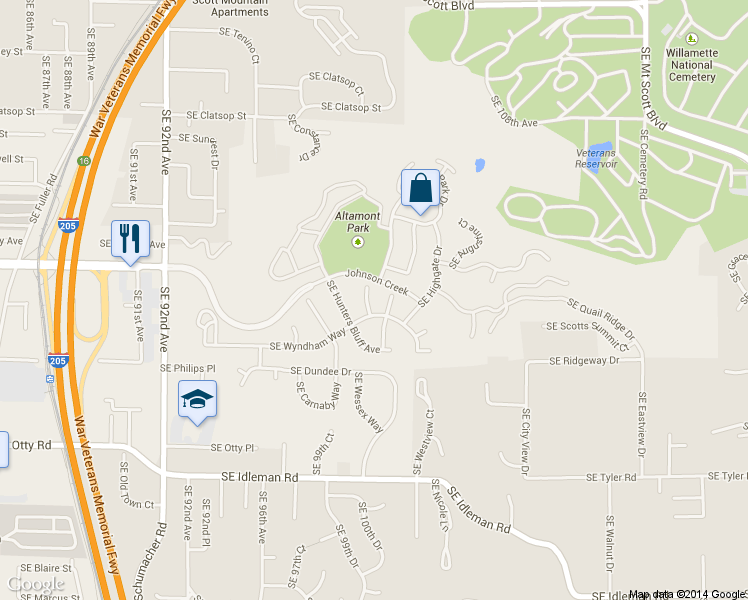 map of restaurants, bars, coffee shops, grocery stores, and more near 9362 Southeast Pennington Court in Happy Valley