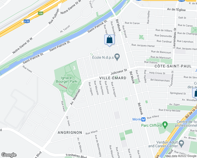 map of restaurants, bars, coffee shops, grocery stores, and more near 6215 Rue Hurteau in Montréal