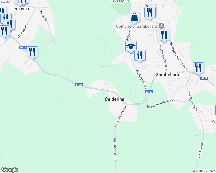 map of restaurants, bars, coffee shops, grocery stores, and more near 14 Via Calderina in Calderina