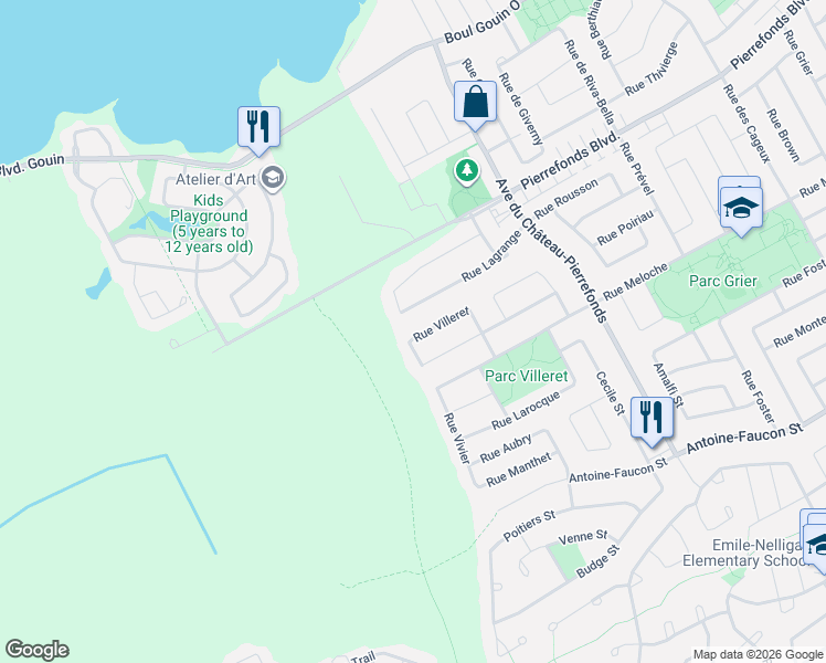 map of restaurants, bars, coffee shops, grocery stores, and more near 4751 Rue Villeret in Montréal