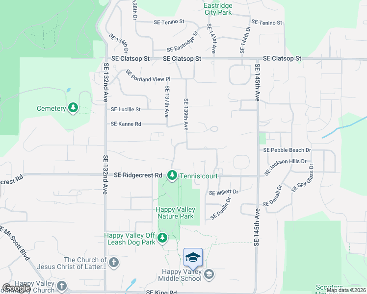 map of restaurants, bars, coffee shops, grocery stores, and more near 9223 Southeast 139th Avenue in Happy Valley
