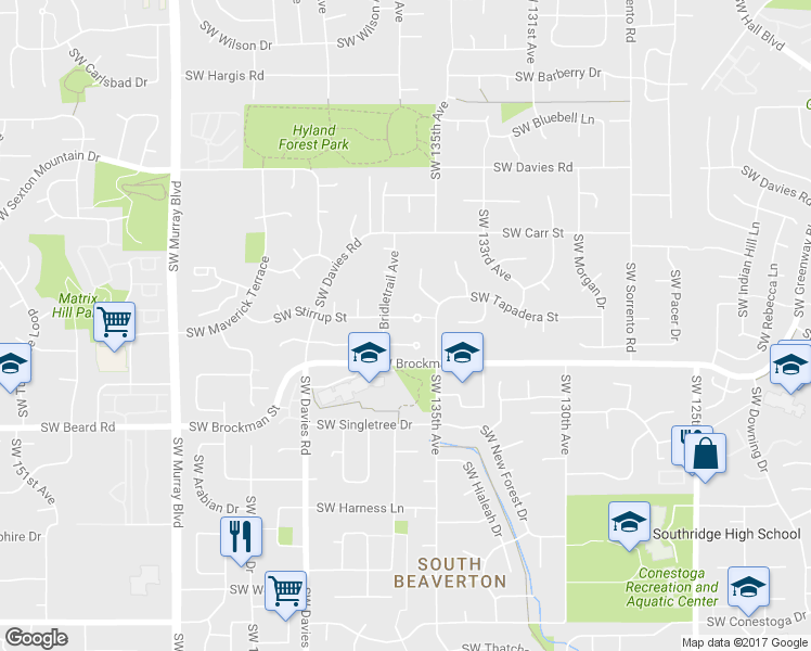 map of restaurants, bars, coffee shops, grocery stores, and more near 13620 Southwest Stirrup Court in Beaverton