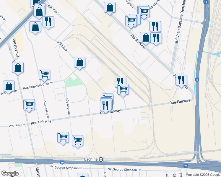 map of restaurants, bars, coffee shops, grocery stores, and more near 1800 46e Avenue in Montréal