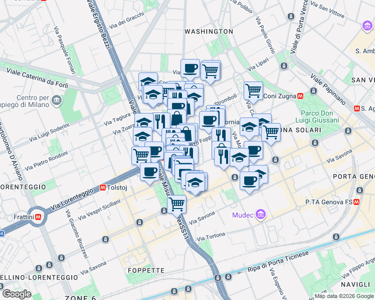 map of restaurants, bars, coffee shops, grocery stores, and more near 49 Via Vincenzo Foppa in Milan