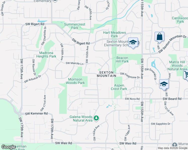 map of restaurants, bars, coffee shops, grocery stores, and more near 16283 Southwest Sexton Mountain Drive in Beaverton