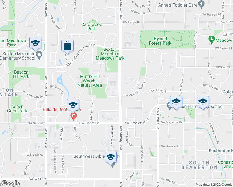 map of restaurants, bars, coffee shops, grocery stores, and more near in Beaverton