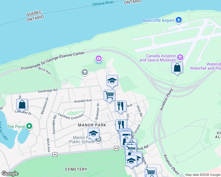 map of restaurants, bars, coffee shops, grocery stores, and more near in Ottawa