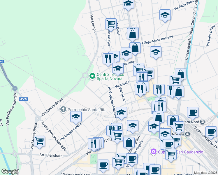 map of restaurants, bars, coffee shops, grocery stores, and more near 2 Via Bagnolini in Novara