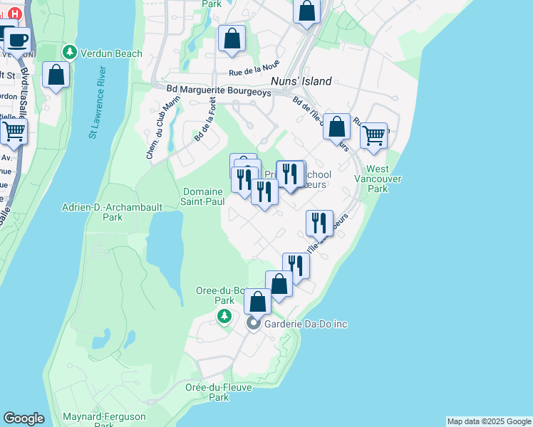 map of restaurants, bars, coffee shops, grocery stores, and more near 520 Rue de Gaspé in Montréal