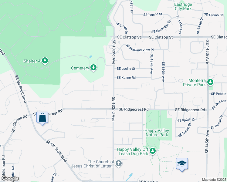 map of restaurants, bars, coffee shops, grocery stores, and more near Southeast Callahan Road in Happy Valley