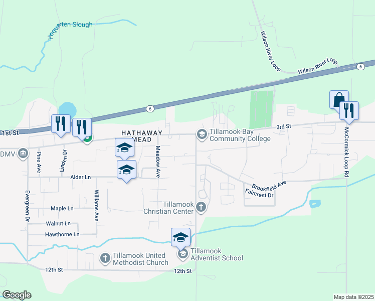 map of restaurants, bars, coffee shops, grocery stores, and more near 4212 Marolf Plaza in Tillamook