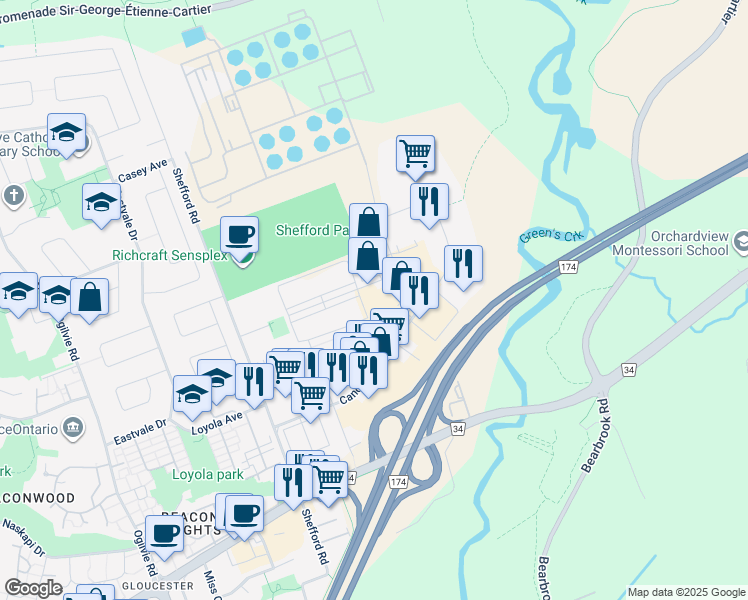 map of restaurants, bars, coffee shops, grocery stores, and more near 1010 Polytek Street in Ottawa