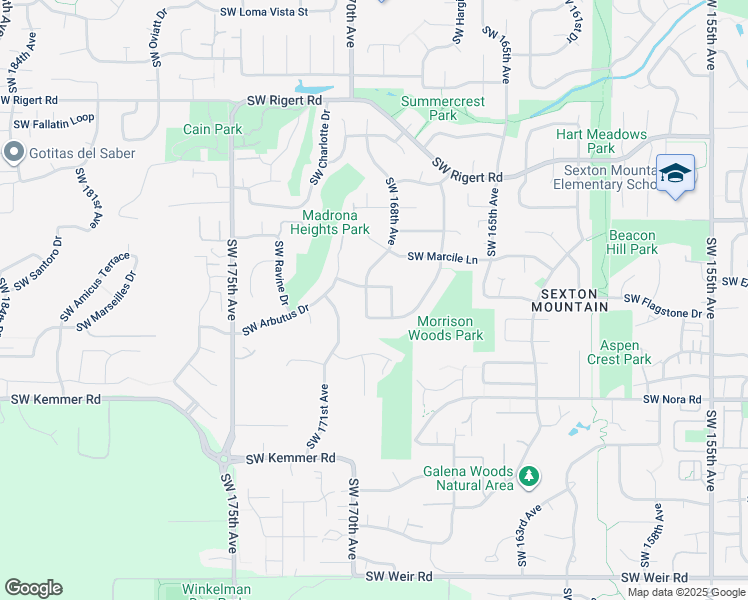 map of restaurants, bars, coffee shops, grocery stores, and more near 8718 Southwest Muledeer Drive in Beaverton