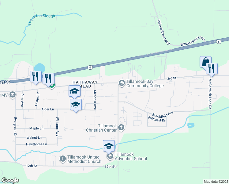 map of restaurants, bars, coffee shops, grocery stores, and more near 4212 Marolf Plaza in Tillamook