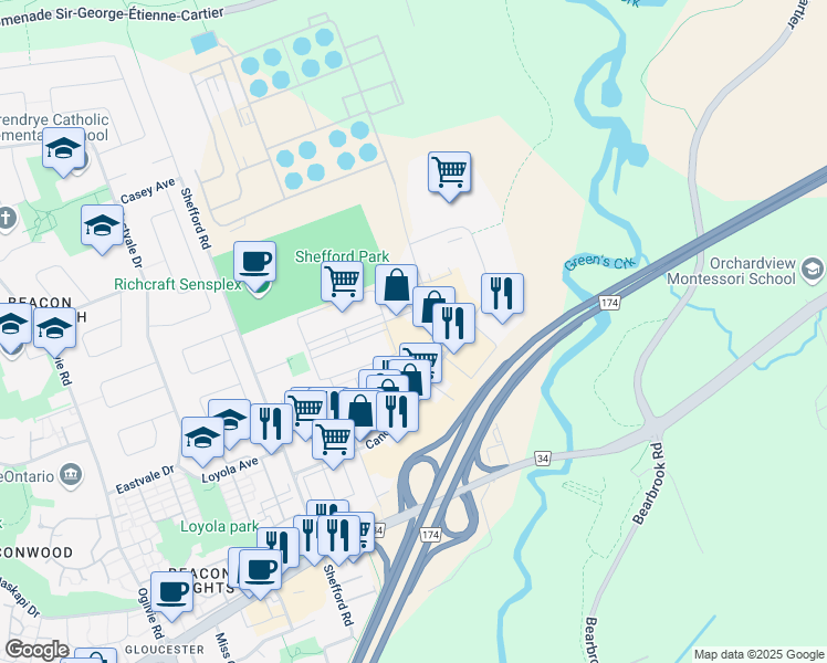 map of restaurants, bars, coffee shops, grocery stores, and more near 1010 Polytek Street in Ottawa
