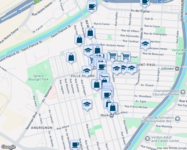 map of restaurants, bars, coffee shops, grocery stores, and more near 6255 Rue Beaulieu in Montréal