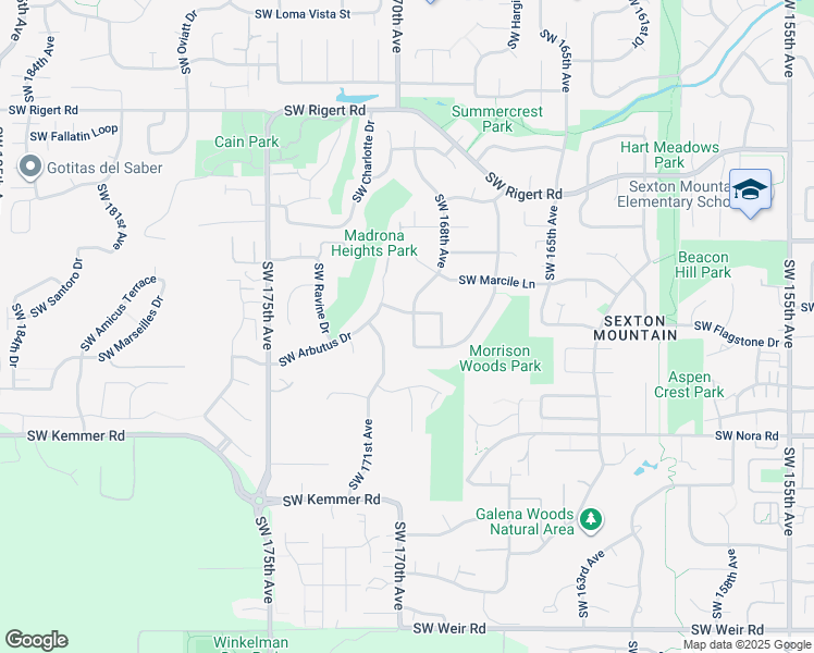 map of restaurants, bars, coffee shops, grocery stores, and more near 8718 Southwest Muledeer Drive in Beaverton