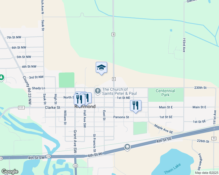 map of restaurants, bars, coffee shops, grocery stores, and more near 10980 2nd Street Northeast in Richmond