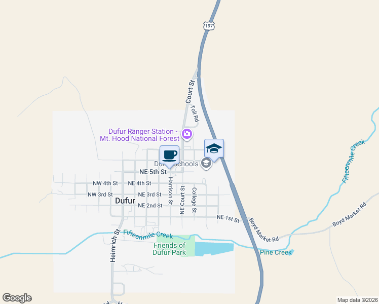 map of restaurants, bars, coffee shops, grocery stores, and more near 670 Northeast 6th Street in Dufur