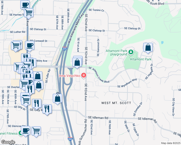 map of restaurants, bars, coffee shops, grocery stores, and more near 9210 Southeast 92nd Avenue in Happy Valley