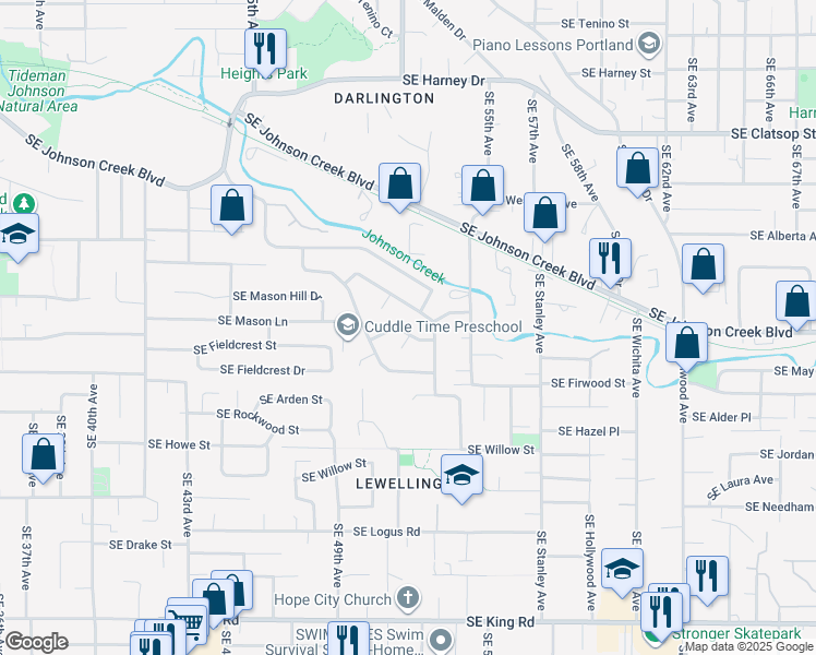 map of restaurants, bars, coffee shops, grocery stores, and more near 5171 Southeast Mason Lane in Milwaukie