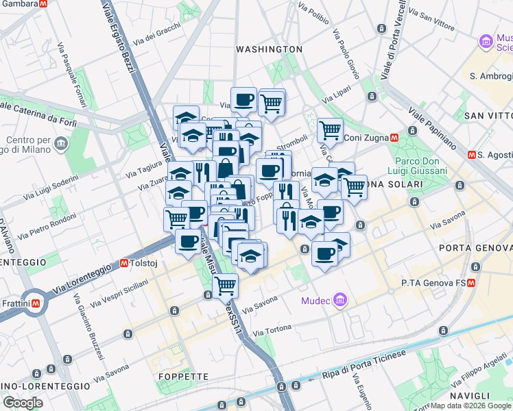 map of restaurants, bars, coffee shops, grocery stores, and more near 49 Via Vincenzo Foppa in Milano