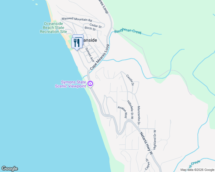 map of restaurants, bars, coffee shops, grocery stores, and more near 800 Pinewood West in Tillamook