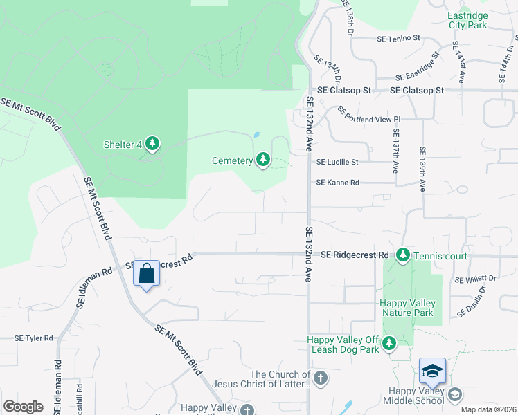 map of restaurants, bars, coffee shops, grocery stores, and more near 12925 Southeast Callahan Road in Happy Valley