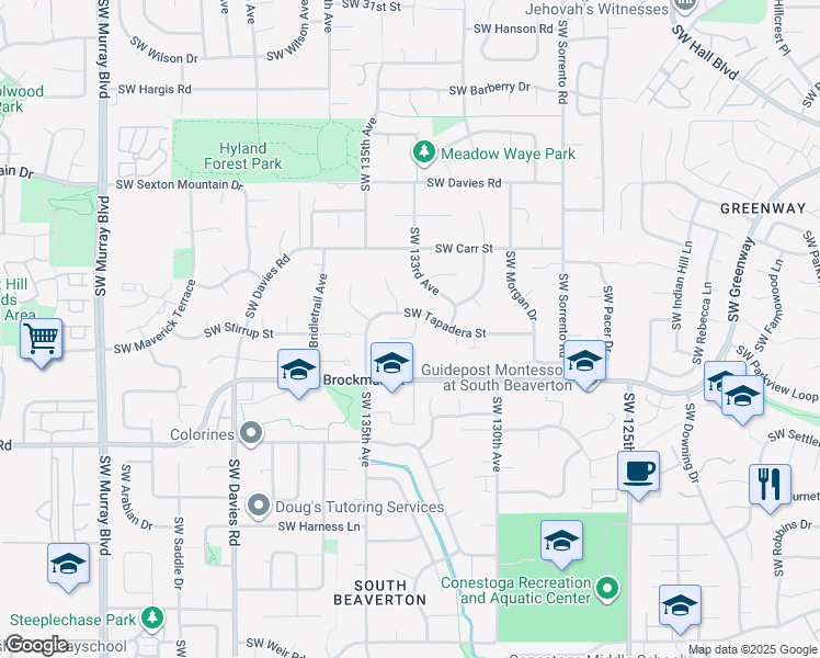 map of restaurants, bars, coffee shops, grocery stores, and more near 13315 Southwest Gallop Court in Beaverton