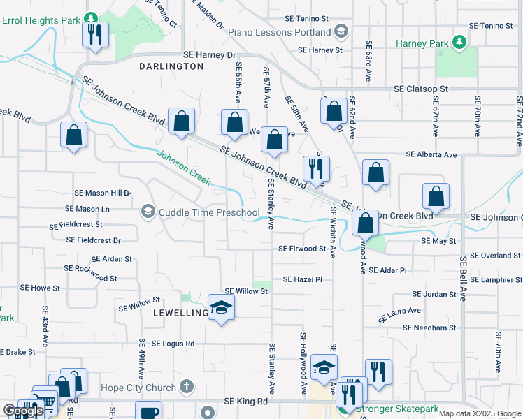 map of restaurants, bars, coffee shops, grocery stores, and more near 9311 Southeast Stanley Avenue in Milwaukie