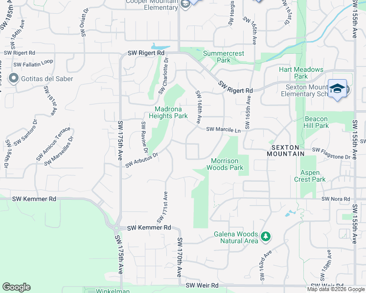 map of restaurants, bars, coffee shops, grocery stores, and more near 16860 Southwest Blackberry Lane in Beaverton