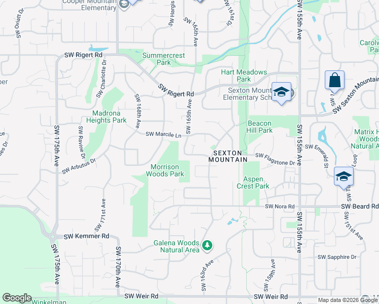 map of restaurants, bars, coffee shops, grocery stores, and more near 16460 Southwest Sienna Lane in Beaverton