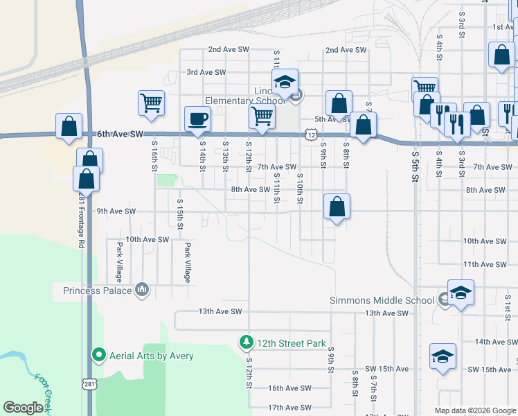 map of restaurants, bars, coffee shops, grocery stores, and more near 1101-1199 9th Ave SW in Aberdeen