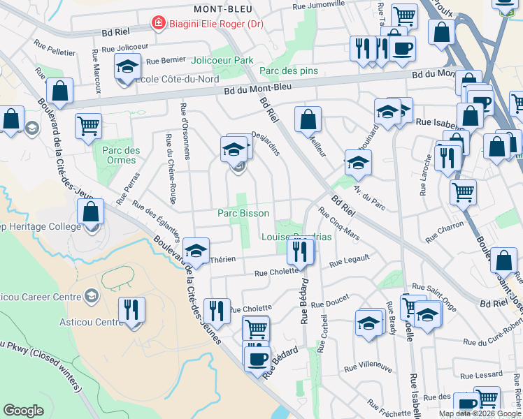 map of restaurants, bars, coffee shops, grocery stores, and more near 24 Rue Boucher in Gatineau