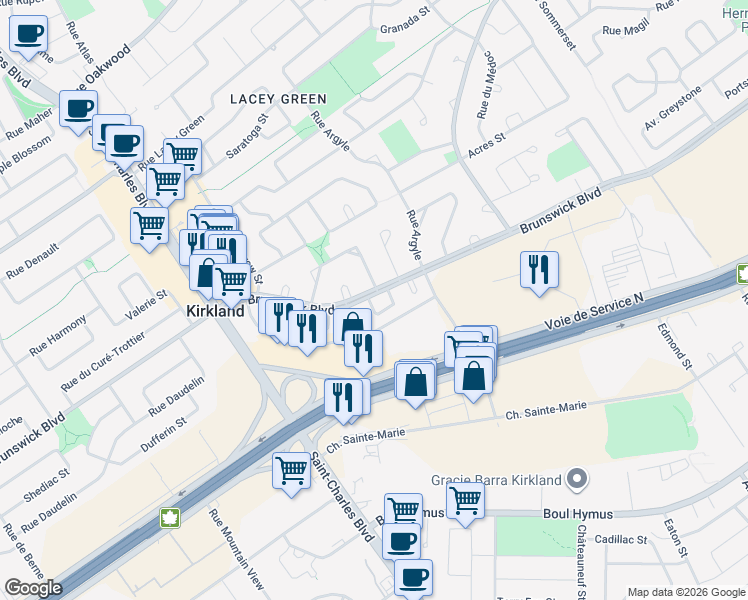 map of restaurants, bars, coffee shops, grocery stores, and more near 3 Place du Champagne in Kirkland