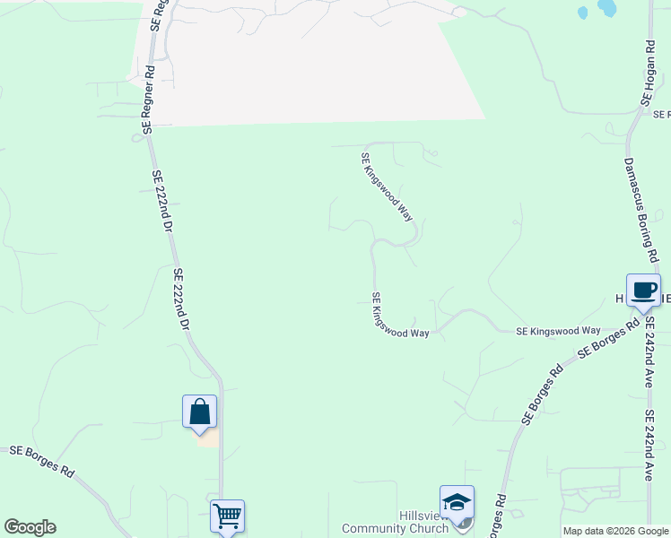 map of restaurants, bars, coffee shops, grocery stores, and more near 22755 Southeast Kingswood Court in Damascus