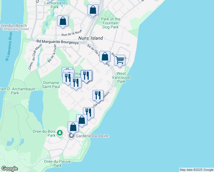map of restaurants, bars, coffee shops, grocery stores, and more near 228 Rue Darwin in Montréal