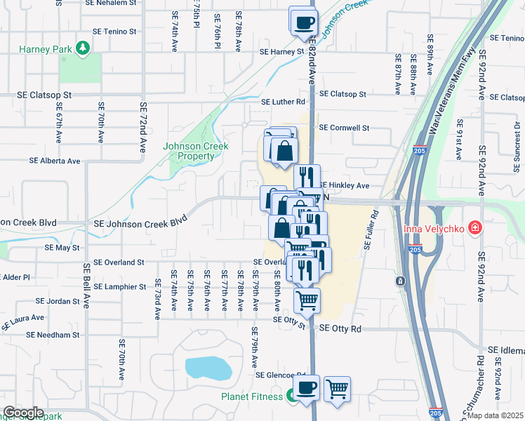 map of restaurants, bars, coffee shops, grocery stores, and more near 9301 Southeast 80th Avenue in Milwaukie