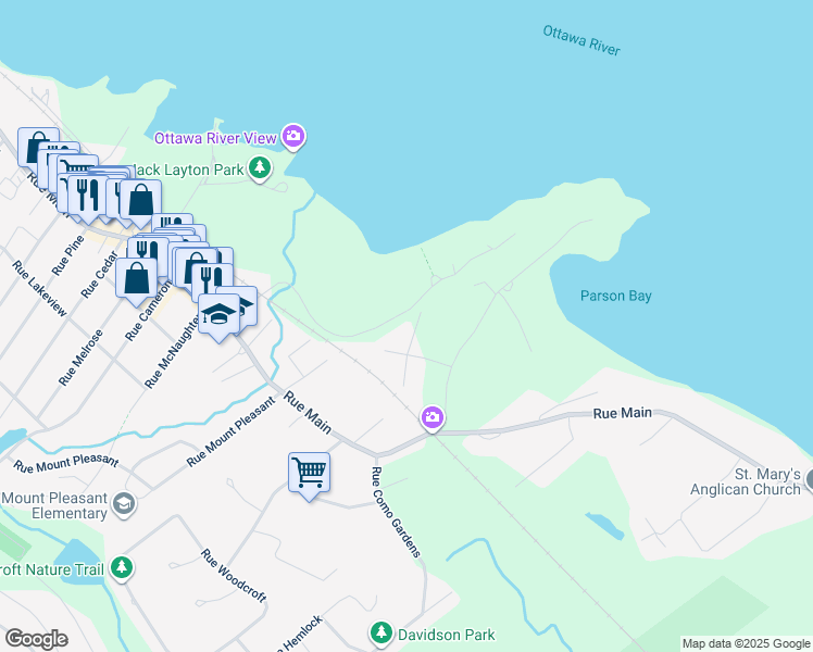 map of restaurants, bars, coffee shops, grocery stores, and more near 353 Rue Sugar Bush in Hudson