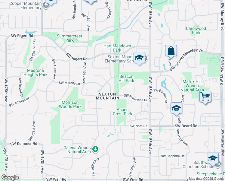map of restaurants, bars, coffee shops, grocery stores, and more near 8754 Southwest Wakkila Terrace in Beaverton