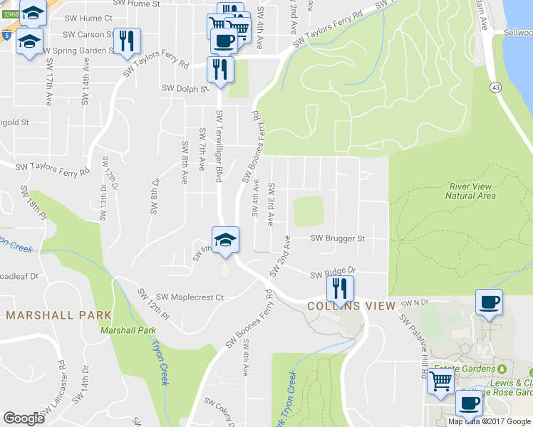 map of restaurants, bars, coffee shops, grocery stores, and more near 9521 SW 3rd Ave in Portland