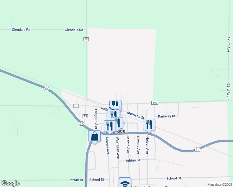 map of restaurants, bars, coffee shops, grocery stores, and more near 120 Washburn Avenue in Belgrade