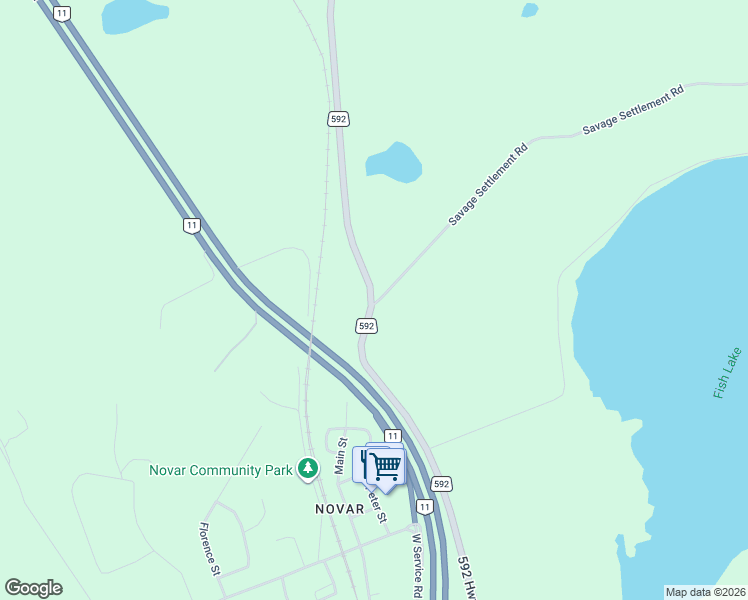 map of restaurants, bars, coffee shops, grocery stores, and more near Ontario 592 in Emsdale