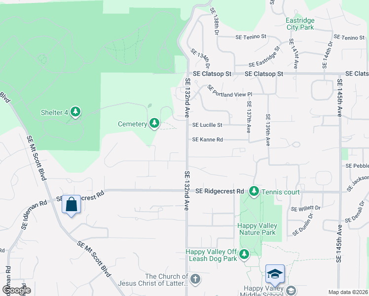 map of restaurants, bars, coffee shops, grocery stores, and more near 9311 Southeast 132nd Avenue in Happy Valley