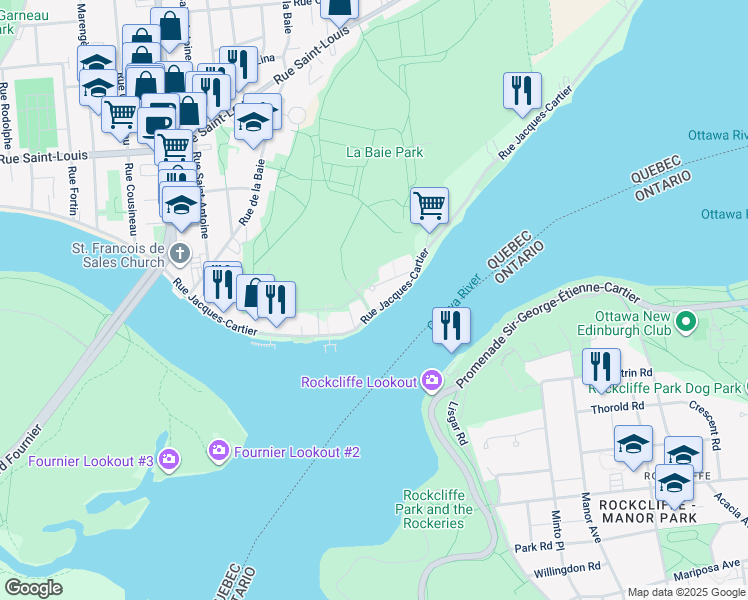 map of restaurants, bars, coffee shops, grocery stores, and more near 1035 Rue Jacques-Cartier in Gatineau